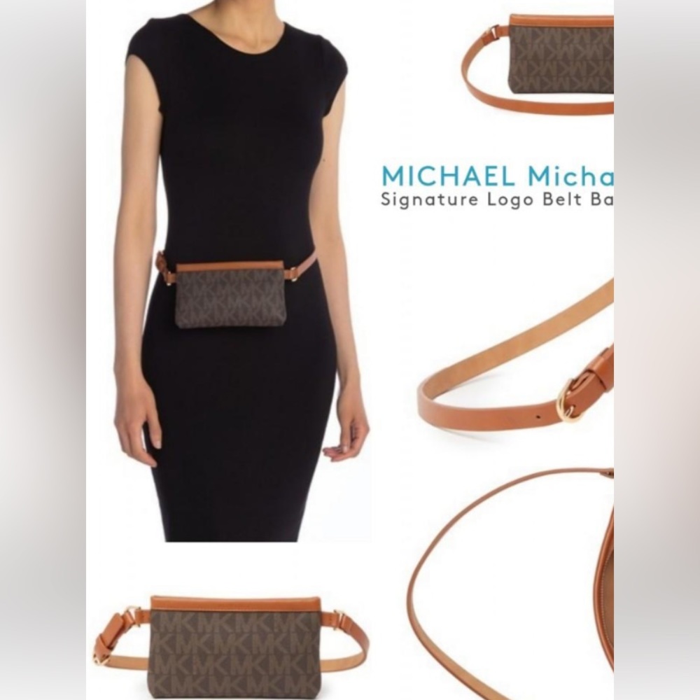 Michael Kors Brown/Tan Signature Coated Canvas and Leather Belt Bag
